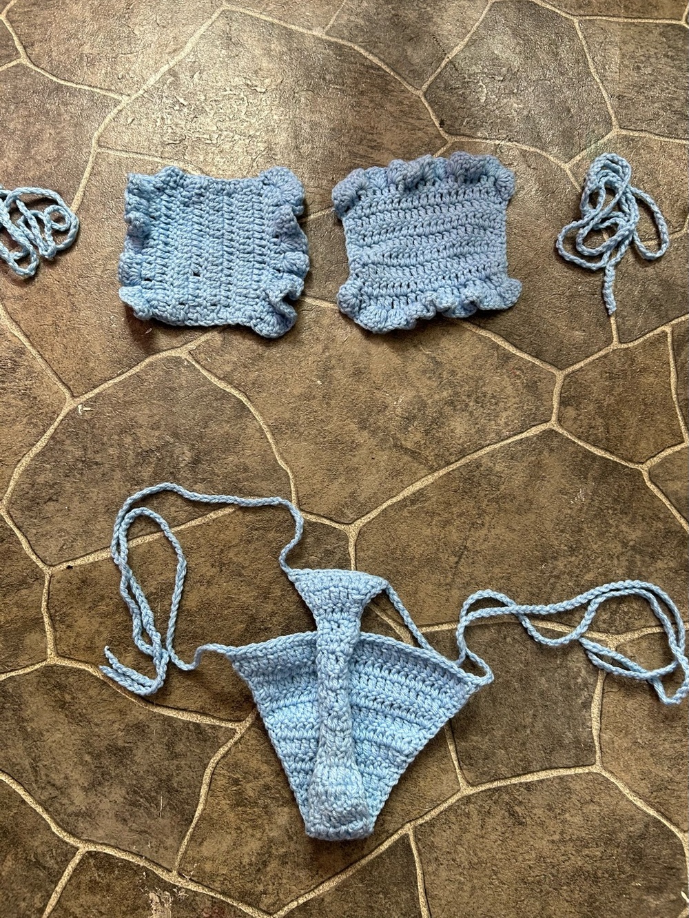 Hand-Crocheted Light Blue Bikini Top & Matching Panels